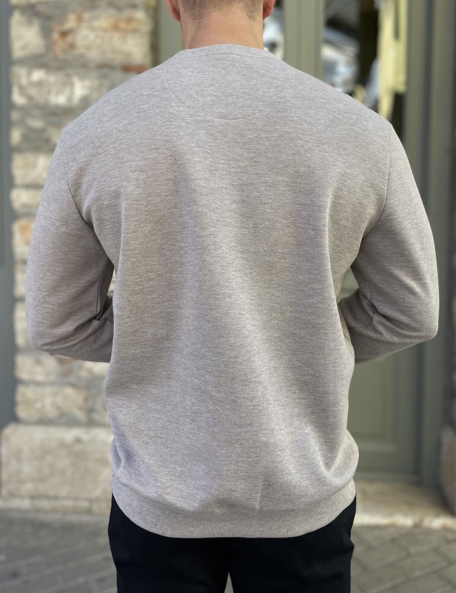 Ανδρική μπεζ πικέ μακρυμάνικη μπλούζα 4403B φωτογραφία